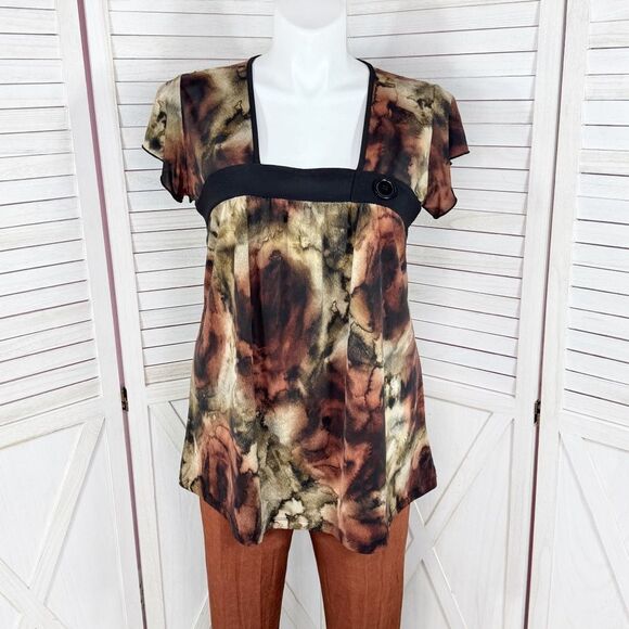 Dress Barn Tie Dye Flutter Sleeve Tunic Top Shirt Brown Black 1X - Picture 2 of 12